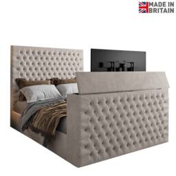 KDMD Capella Upholstered Soft Velvet Pebble TV Bed Frame in Light Sand - Size: Single - thumbnail 5