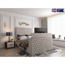 KDMD Capella Upholstered Soft Velvet Pebble TV Bed Frame in Light Sand - Size: Single - thumbnail 7
