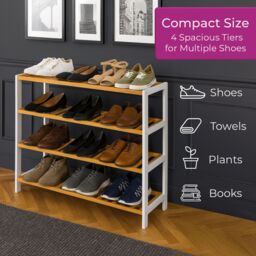 Neo 4 Tier Bamboo Wooden Shoe Storage in Natural White - thumbnail 4