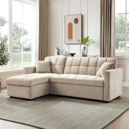 Home Detail Harry Pull-Out Sofa Bed With Chaise in Beige