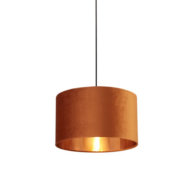 Lighting Collection Burnt Orange Velvet Drum Shade Copper Inner D40Cm Lamp Shade - image 1
