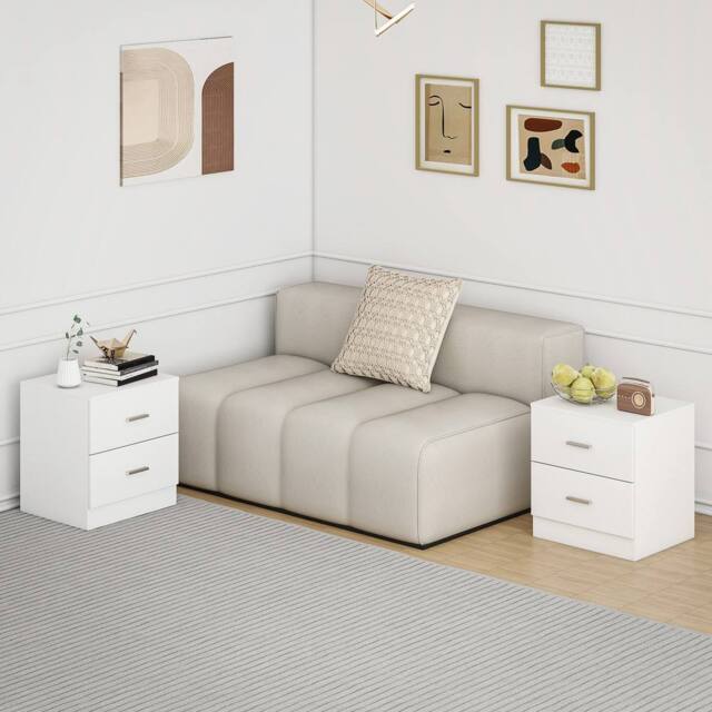 HOMCOM Bedside Tables Set of 2 with 2 Drawers Modern Nightstands, White - image 1