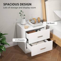 HOMCOM Bedside Tables Set of 2 with 2 Drawers Modern Nightstands, White - thumbnail 4