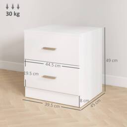 HOMCOM Bedside Tables Set of 2 with 2 Drawers Modern Nightstands, White - thumbnail 3