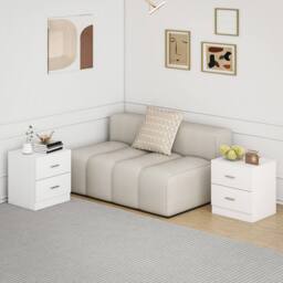 HOMCOM Bedside Tables Set of 2 with 2 Drawers Modern Nightstands, White - thumbnail 1