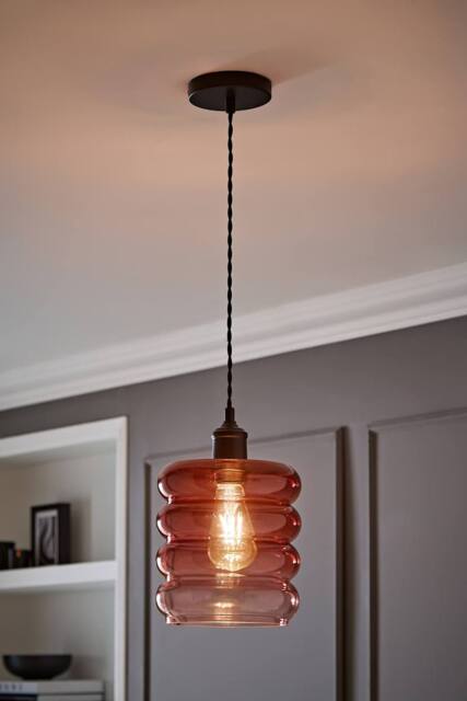 ValueLights Giselle Matte Black Ombre Berry Glass Ceiling Pendant Light in Dark Pink - image 1