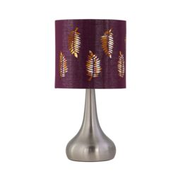 First Choice Lighting Set of 2 Romana - Brushed Chrome Touch Table Lamps with Burgundy Shade in Silver - thumbnail 2