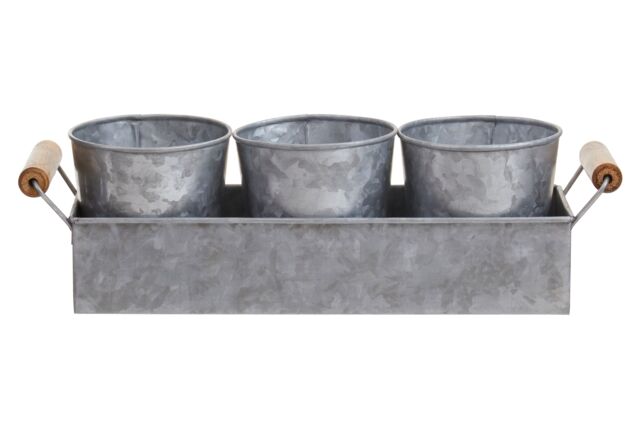 Orsina Drummond Set Of Three Galvanised Steel Flower/Herb Pots With Tray in Silver - image 1
