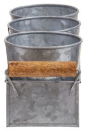 Orsina Drummond Set Of Three Galvanised Steel Flower/Herb Pots With Tray in Silver - thumbnail 5