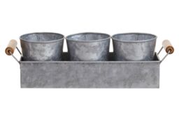 Orsina Drummond Set Of Three Galvanised Steel Flower/Herb Pots With Tray in Silver