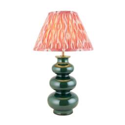 Netlighting Monroe Gloss Green Glaze Table Lamp Pink Fabric Ikat Shade 30cm B22