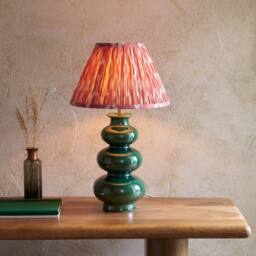 Netlighting Monroe Gloss Green Glaze Table Lamp Pink Fabric Ikat Shade 30cm B22 - thumbnail 2
