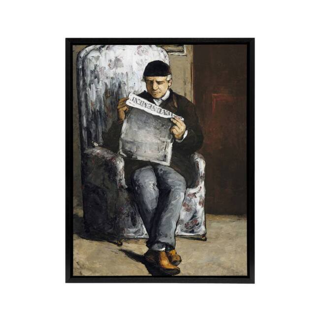 "Artery8 The Artists Father Reading Newspaper Cezanne Framed Canvas Wall Art - Size: W12"" x H16""" - image 1