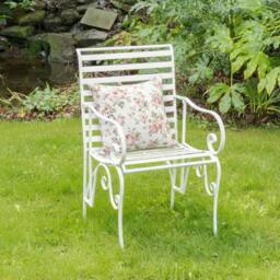 Melody Maison Ornate Metal Distressed White Garden Chair - 55cm X 92cm - Size: 55 cm X 92 cm - thumbnail 4