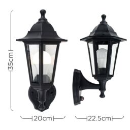 ValueLights Traditional Style Black Outdoor Security PIR Motion Sensor IP44 Rated Wall Light Lantern - thumbnail 6