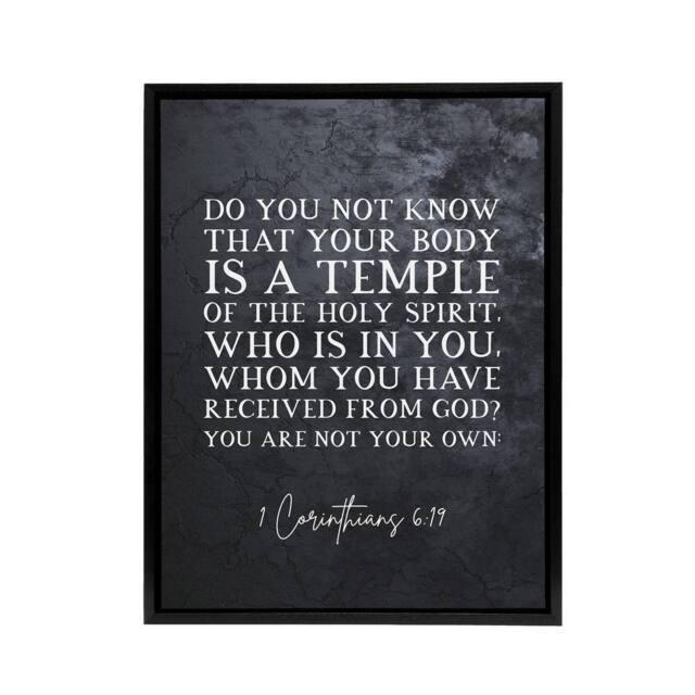 "Artery8 Corinthians 6 19 Body Temple Bible Quote Framed Canvas Wall Art Print in Grey - Size: W12"" x H16""" - image 1