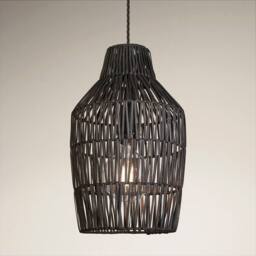 Industville Boho Rattan Ceiling Pendant Light - 11 Inch - Vase in Black - Size: Medium - thumbnail 2