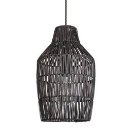 Industville Boho Rattan Ceiling Pendant Light - 11 Inch - Vase in Black - Size: Medium