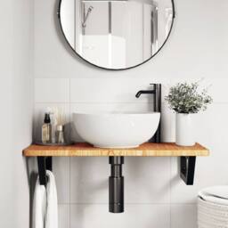 Berkfield Home Basin Shelf Wall Mounted Steel & Solid Wood Oak in Brown - thumbnail 3