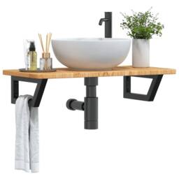 Berkfield Home Basin Shelf Wall Mounted Steel & Solid Wood Oak in Brown - thumbnail 2