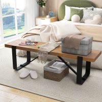 Costway Entryway Bench 152cm Long Hallway Bench Bedroom Wooden Shoe Rack Dining Bench in Natural - thumbnail 5