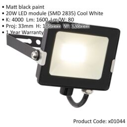 Loops 2 PACK Outdoor Waterproof LED Floodlight - 20W Cool White LED - Matt Black - thumbnail 2