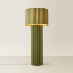 ValueLights Lenny Drum Shade Colour Drench Ribbed Fabric Midi Floor Lamp with Bulb in Pale Green - thumbnail 6