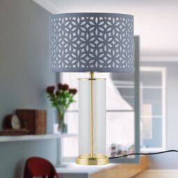 First Choice Lighting Aura - Satin Brass with Glass Column Table Lamp Base in Gold - thumbnail 5