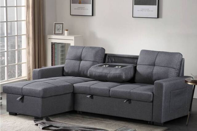 SquareBoxx Veda Chaise Linen Sofa Bed in Dark Grey - image 1