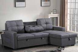 SquareBoxx Veda Chaise Linen Sofa Bed in Dark Grey - thumbnail 2