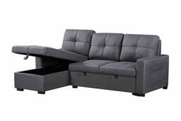 SquareBoxx Veda Chaise Linen Sofa Bed in Dark Grey - thumbnail 4