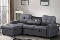 SquareBoxx Veda Chaise Linen Sofa Bed in Dark Grey - thumbnail 1