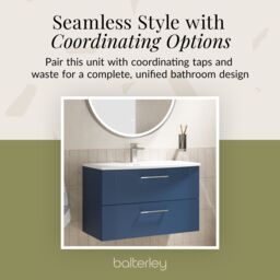 Balterley Wall Hung 2 Drawers Vanity Unit - Curved Basin 800mm, Satin Blue - thumbnail 7