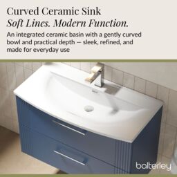 Balterley Wall Hung 2 Drawers Vanity Unit - Curved Basin 800mm, Satin Blue - thumbnail 4