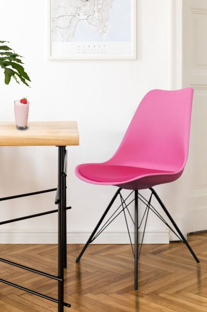 Fusion Living Soho Plastic Dining Chair with Black Metal Legs in Bright Pink - image 1