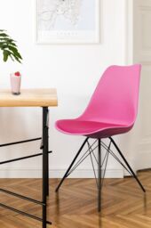 Fusion Living Soho Plastic Dining Chair with Black Metal Legs in Bright Pink