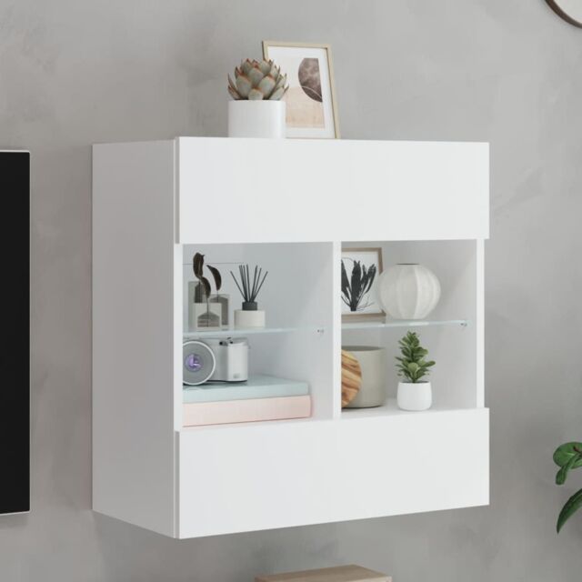 Berkfield Home TV Wall Cabinet with LED Lights White 58.5x30x60.5 cm - image 1