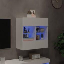 Berkfield Home TV Wall Cabinet with LED Lights White 58.5x30x60.5 cm - thumbnail 4