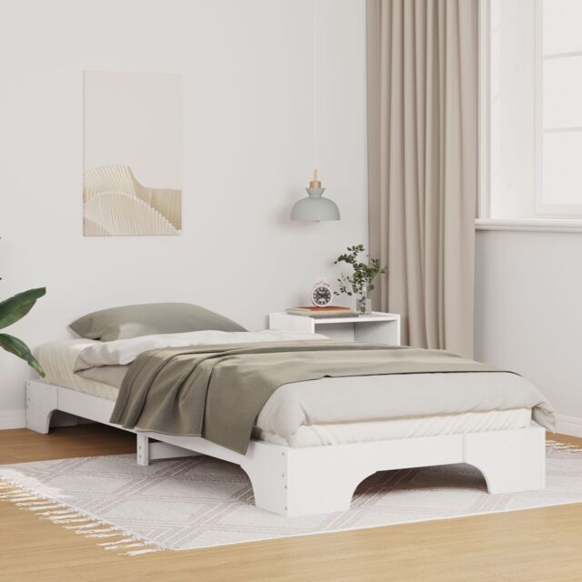 Berkfield Home Floor Bed Frame with Storage White 80 x 220 cm Wood - image 1
