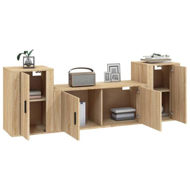 Berkfield Home Classic 3 Piece TV Cabinet Set Sonoma Oak Engineered Wood in Light Oak - image 1