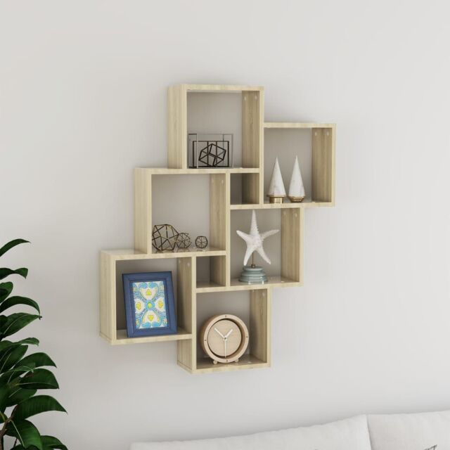 Berkfield Home Wall Cube Shelf Sonoma Oak 78x15x93 cm Engineered Wood in Brown - Size: 78 x 15 x 93 cm - image 1