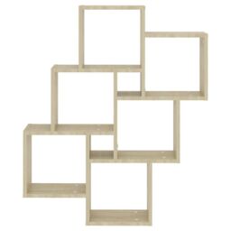 Berkfield Home Wall Cube Shelf Sonoma Oak 78x15x93 cm Engineered Wood in Brown - Size: 78 x 15 x 93 cm - thumbnail 4