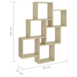 Berkfield Home Wall Cube Shelf Sonoma Oak 78x15x93 cm Engineered Wood in Brown - Size: 78 x 15 x 93 cm - thumbnail 6