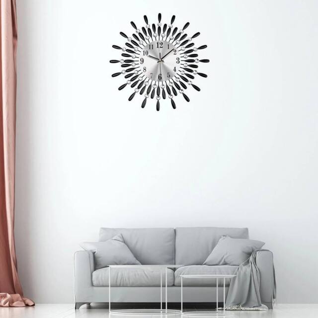 EONLION 60cm Diamante Wall Clock Home in Silver - Size: 100 cm - image 1