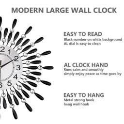 EONLION 60cm Diamante Wall Clock Home in Silver - Size: 100 cm - thumbnail 3