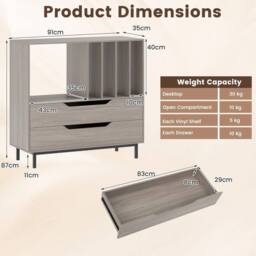 VOGREX Record Storage Cabinet Retro Vinyl Holder with Solid Metal Legs in Grey - thumbnail 2