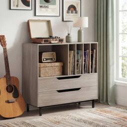 VOGREX Record Storage Cabinet Retro Vinyl Holder with Solid Metal Legs in Grey - thumbnail 3