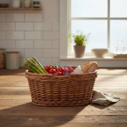Red Hamper Wicker Oval Swing Handle Shopping Basket in Brown - thumbnail 2