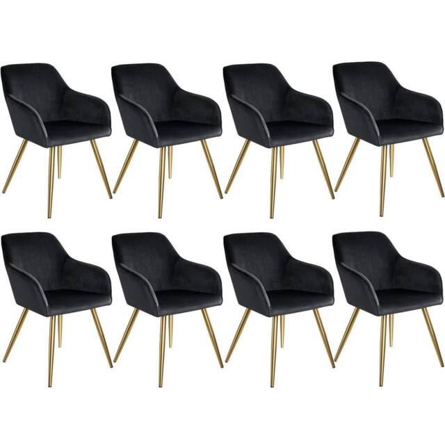 tectake Accent Chair Marilyn Set Of 8 - Black/Gold in Black - Size: 8 Pack - image 1