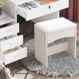 EONLION Mondeer White Dressing Table Stool Makeup Chair - thumbnail 3